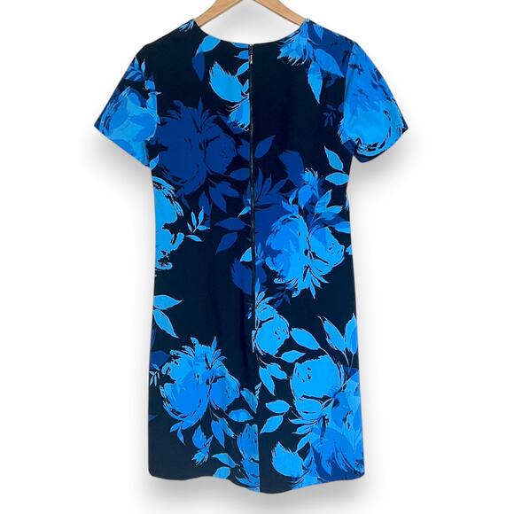 Trina Turk Natasha Black & Blue Floral Short Sleeve Sheath Dress Size 6 Career - Picture 6 of 10
